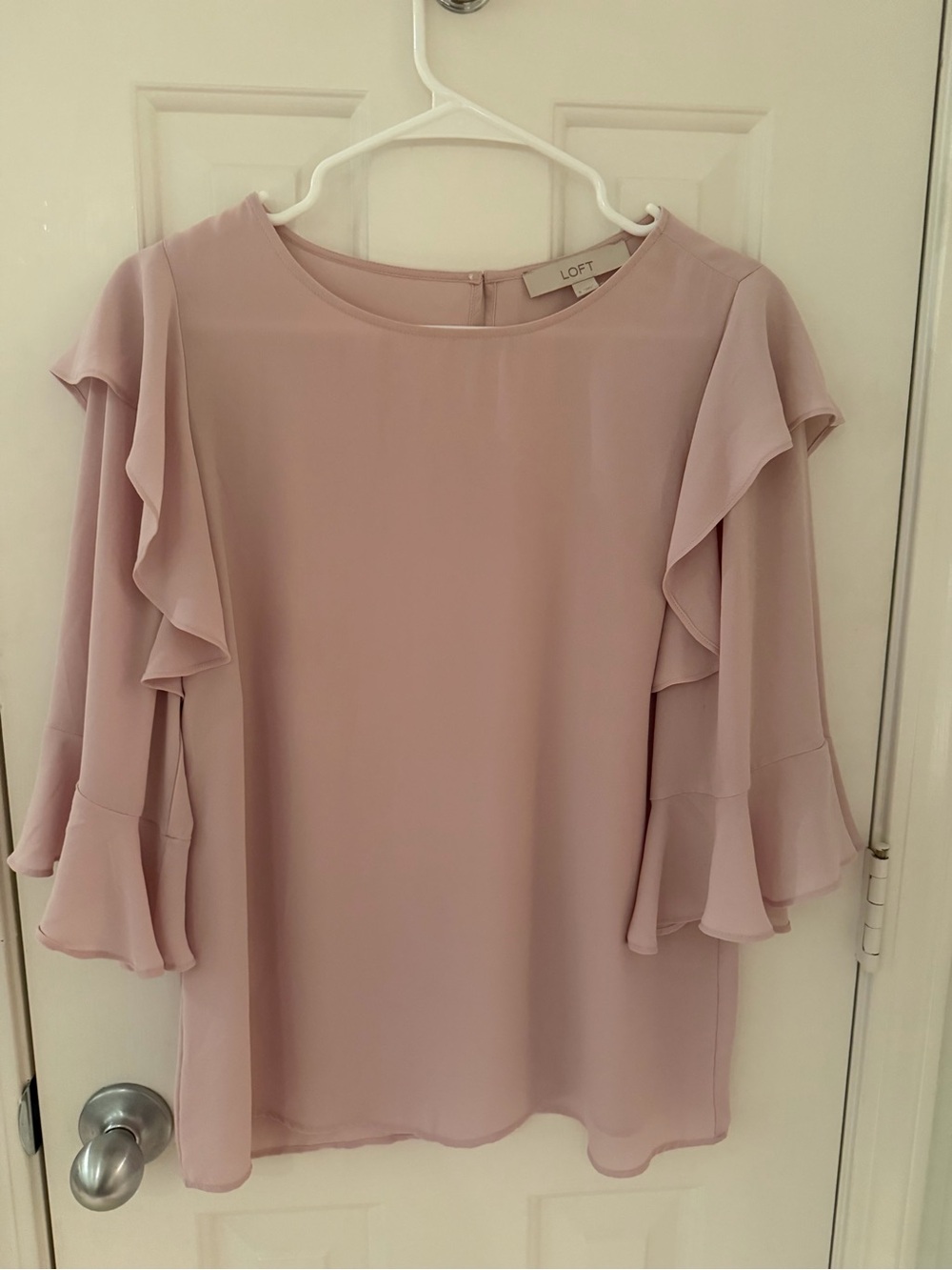 LOFT Dusty Blush Ruffle Sleeve Chiffon Top